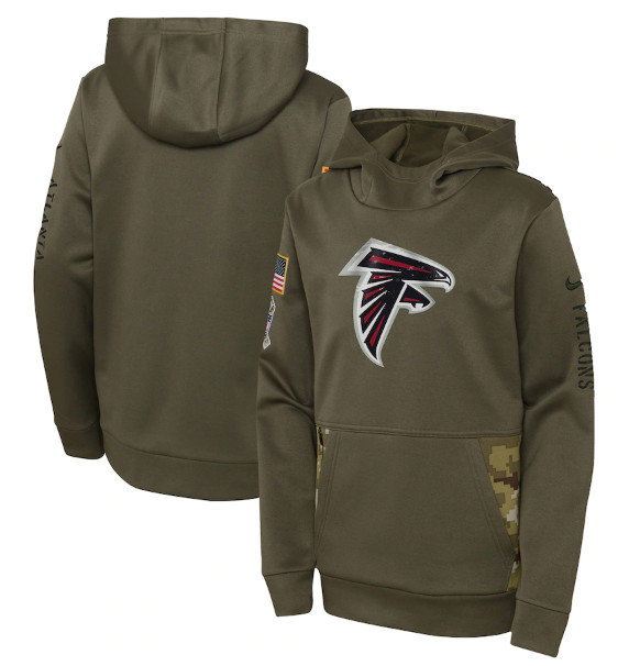 Youth Atlanta Falcons 2022 Olive Salute to Service Therma Performance Pullover Hoodie